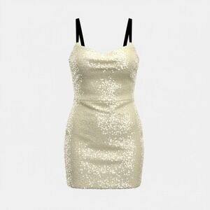 L Academie Sequin Mini Dress Ivory Black Straps Sweetheart Neck Back Zip M